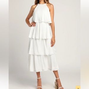 Lulus Tier and Far White Tiered Pleated Halter Midi Dress Size XL